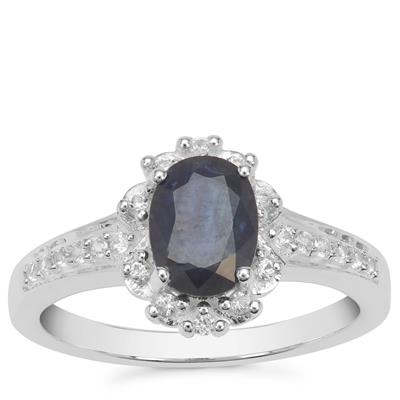 Kanchanaburi Sapphire Ring with White Zircon in Sterling Silver 1.85cts