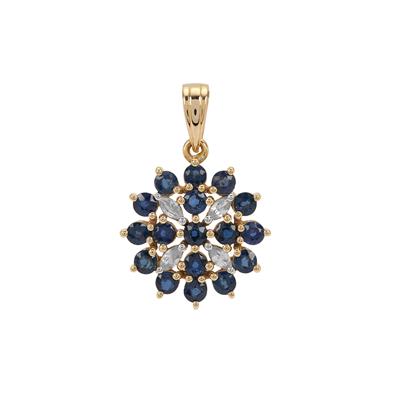 Natural Nigerian Blue Sapphire Pendant with White Zircon in 9K Gold 1.40cts