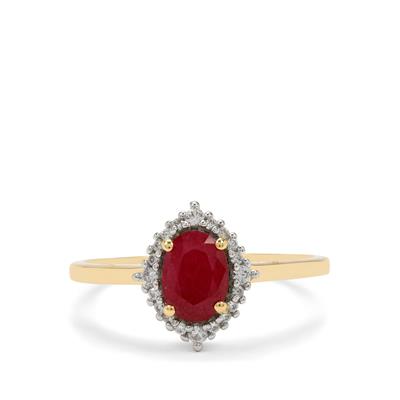 Burmese Ruby Ring with White Zircon in 9K Gold 1ct