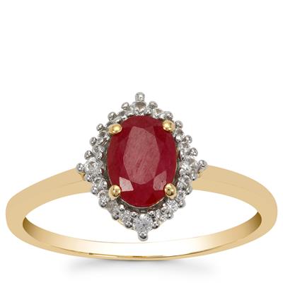 Burmese Ruby Ring with White Zircon in 9K Gold 1ct