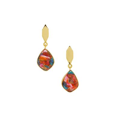 Multi-Color Oyster Copper Mojave Turquoise  Earrings in Gold Plated Sterling Silver 15.65cts
