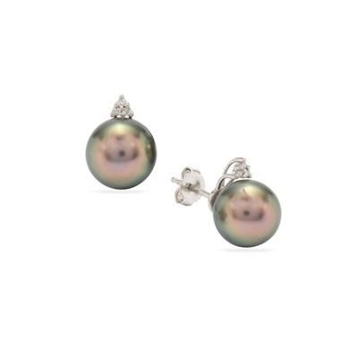 Tahitian Cultured Pearl Earrings with Diamond in Platinum 950 (8 MM)