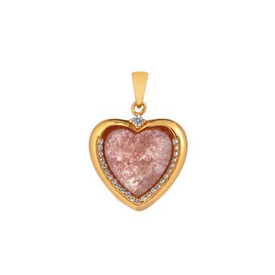 Strawberry Quartz Pendant with White Zircon in Gold Tone Sterling Silver 5.90cts