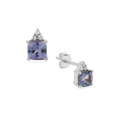 Bi Colour Tanzanite Earrings with White Zircon in Sterling Silver 1ct