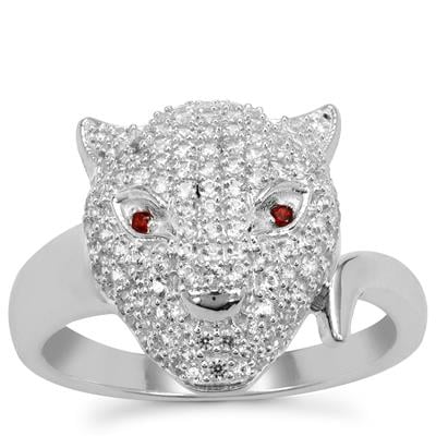 White Zircon Ring with Rajasthan Garnet in Sterling Silver 0.85ct