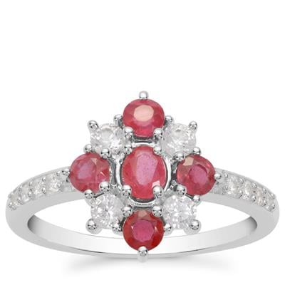 Bemainty Ruby Ring with White Zircon in Sterling Silver 1.50cts