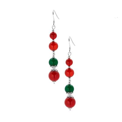 Red Agate Earrings with Green Agate in Sterling Silver 30cts