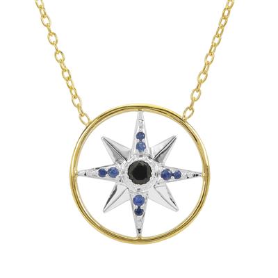 Black Spinel Necklace with Blue Sapphire in Two Tone Gold Plated Sterling Silver 0.55ct