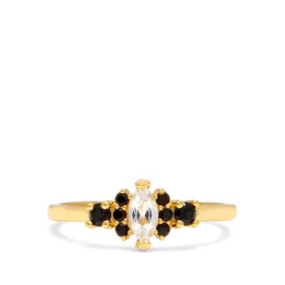 White Topaz Ring with Black Spinel in Gold Tone Sterling Silver 0.50cts