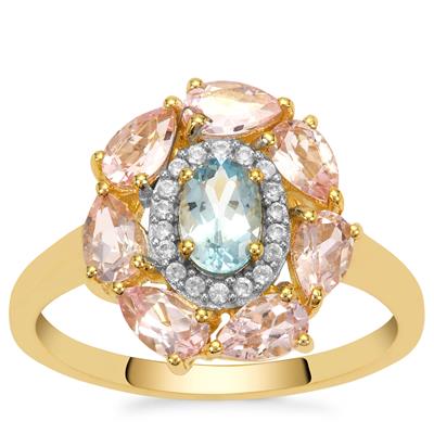 Santa Maria Aquamarine, Idar Pink Morganite Ring with White Zircon in 9K Gold 1.55cts