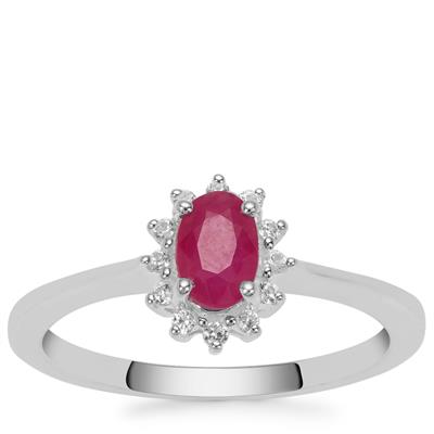 Kenyan Ruby Ring with White Zircon in Sterling Silver 0.80ct
