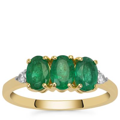Zambian Emerald Ring with white Zircon in 9K Gold 1.45cts