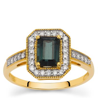 Indicolite Ring with Diamond in 18K Gold 1ct
