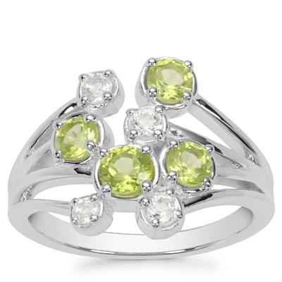 Jilin Peridot Ring with White Topaz in Sterling Silver 1ct