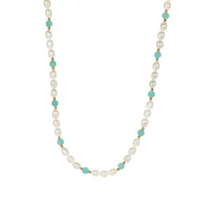 Kaori Freshwater Cultured Pearl Necklace with Amazonite in Gold Tone Sterling Silver