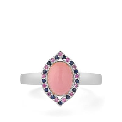 Queen Conch Shell , Blue and Pink Sapphire Ring in Sterling Silver