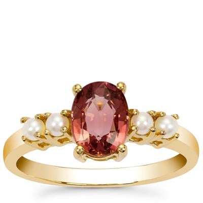Pink Tourmaline Ring with Akoya Cultured Pearl in 9K Gold (2 MM)