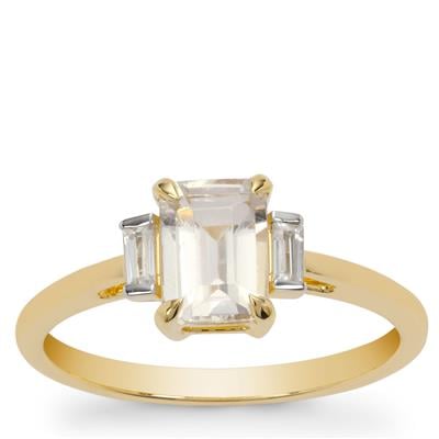 Rose Danburite Ring with White Zircon in 9K Gold 1ct