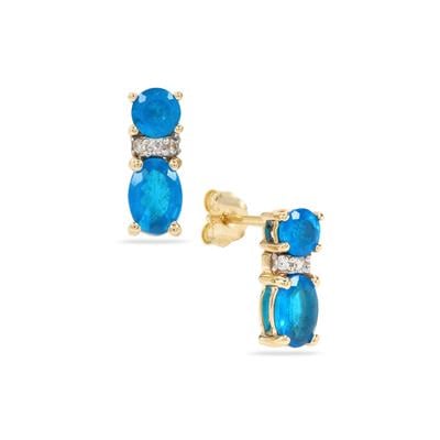 Vivid Blue Apatite Earrings with White Zircon in 9K Gold 1.45cts
