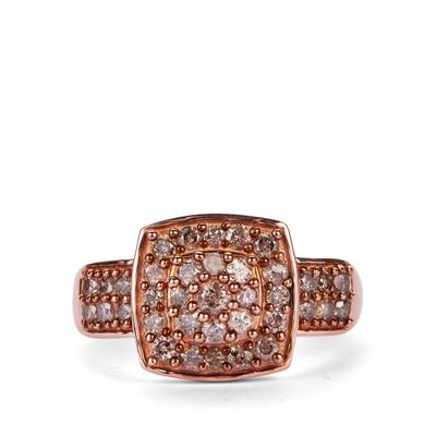 Champagne Diamond Ring in Rose Tone Sterling Silver 1.01cts
