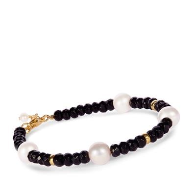 Freshwater Cultured Pearl Bracelet with Agate in Gold Tone Sterling Silver 