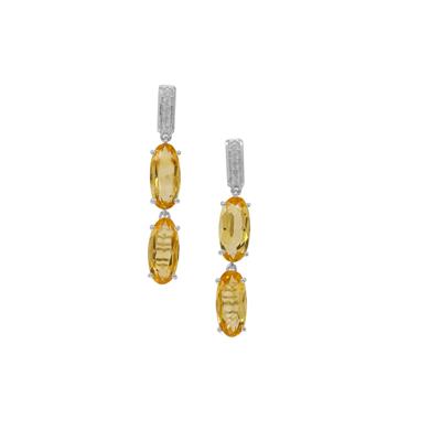 Idar Citrine Earrings with White Zircon in Sterling Silver 13.70cts