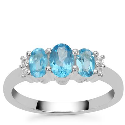 Swiss Blue Topaz Ring with White Zircon in Sterling Silver 1.20cts