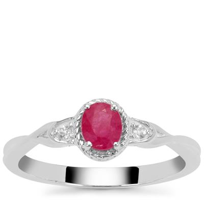 Kenyan Ruby Ring with White Zircon in Sterling Silver 0.55ct