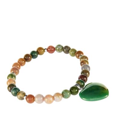 Multi-Colour Agate Strechable Heart Bracelet in Sterling Silver 62cts