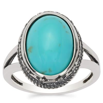 ARMENIAN Turquoise Oxidized Ring in Sterling Silver 6.45cts