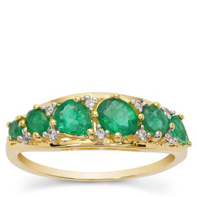 Zambian Emerald Ring with White Zircon in 9K Gold 0.90ct