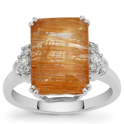 Rutile Quartz Ring with White Zircon in Sterling Silver 7.20cts