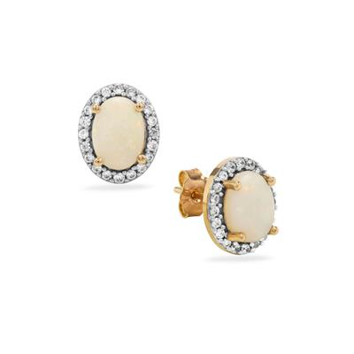 Coober Pedy Opal Earrings with White Zircon in 9K Gold 1.30cts