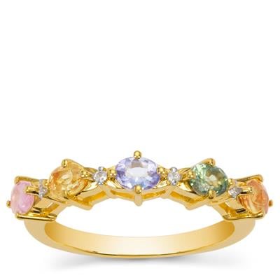 Tanzanite Ring with Multi Sapphires in Gold Plated Sterling Silver 1ct