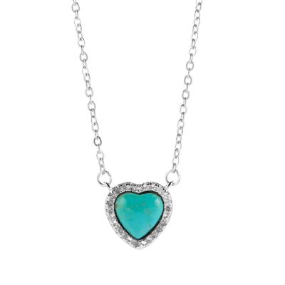 Hubei Natural Turquoise Heart Necklace with White Topaz in Sterling Silver 2.20cts