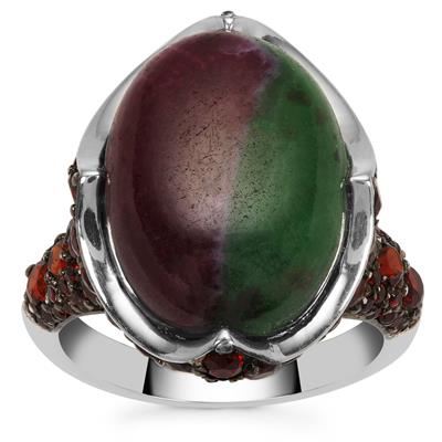 Ruby-Zoisite Ring with Almandine Garnet in Sterling Silver 17.30cts
