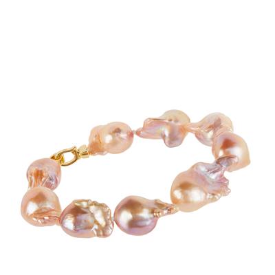 Baroque Papaya Freshwater Cultured Pearl Bracelet in Gold Tone Sterling Silver 