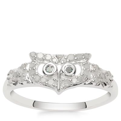 Blue, White Diamond Owl Ring in Sterling Silver 0.25ct
