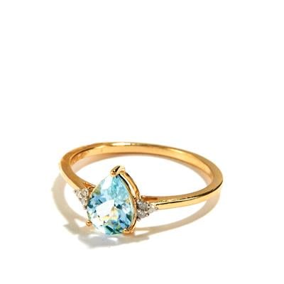 Aquamarine & Diamond 9K Gold Ring