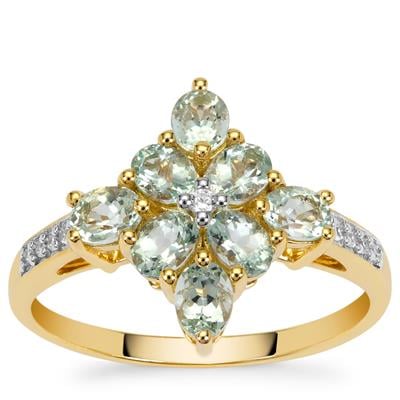 Aquaiba™ Beryl Ring with White Zircon in 9K Gold 1.20cts