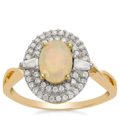 Ethiopian Opal Ring with White Zircon in 9K Gold 1cts