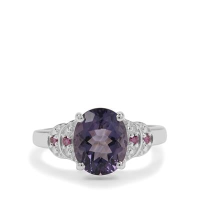 Blueberry Quartz Ring with Purple Diamond in Sterling Silver 2.40cts