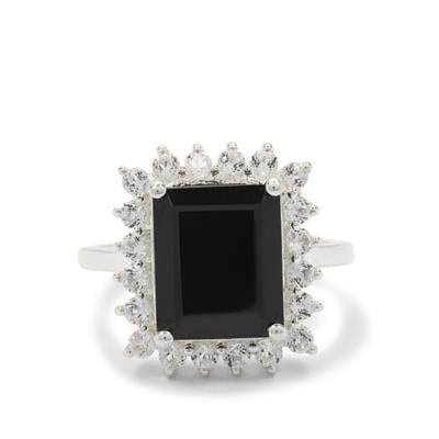 Black Spinel Ring with White Topaz in Sterling Silver 5.80cts