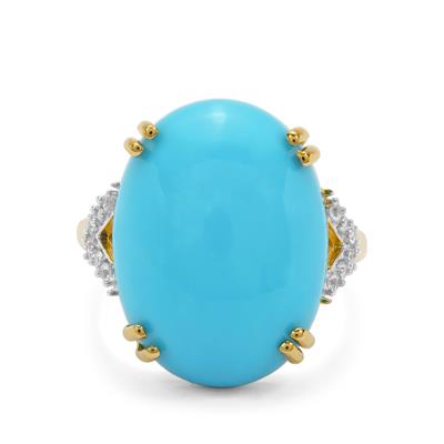 Sleeping Beauty Turquoise Ring with White Zircon in Gold Plated Sterling Silver 14.45cts