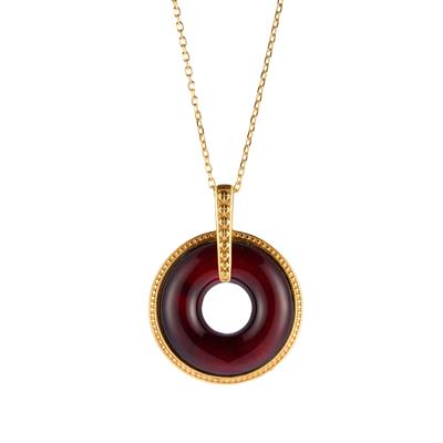 Baltic Cherry Amber Necklace  in Gold Tone Sterling Silver (27mm)