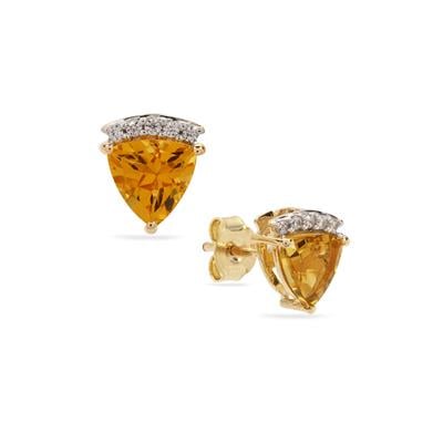 Heliodor Earrings with White Zircon in 9K Gold 1.85cts