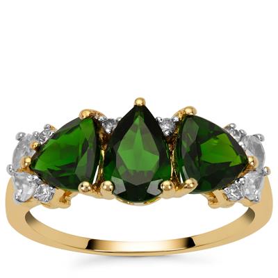 Chrome Diopside Ring with White Zircon in 9K Gold 2.95cts
