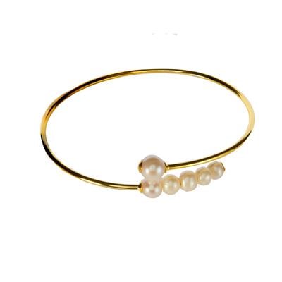 Freshwater Cultured Pearl Adjustable Bangle in Gold Tone Sterling Silver 