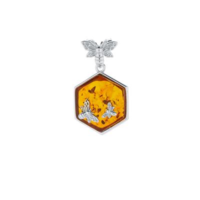 Baltic Cognac Amber Bees Pendant in Sterling Silver (17x15mm)