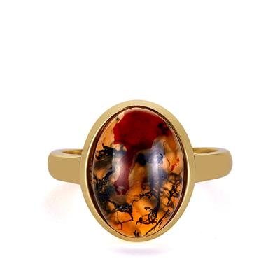 Moss Agate Ring in Gold Tone Sterling Silver 5cts